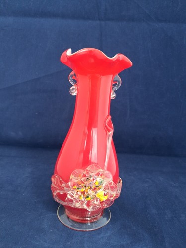 Opaline glass vase red white - vase,