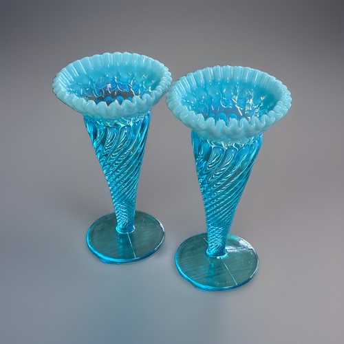 Pair antique blue opalescent - blue,