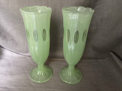 Pair pale green opaline glass - pair,